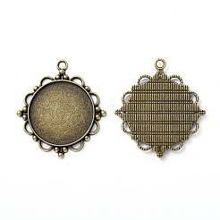 ヴィンテージチベットのスタイル合金のペンダントのカボションのセッティング  プレーンエッジベゼルカップ  カドミウムフリー＆ニッケルフリー＆鉛フリー  アンティークブロンズ  フラットラウンドトレイ：30mm  48x43x3mm  穴：3mm&nbsp;X-TIBEP-M018-92AB-NF