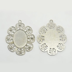 合金カボションセッティングペンダント  オーバル  カドミウムフリー＆鉛フリー  プラチナ  61x50x2mm  穴：4mm  トレイ：30x22mm&nbsp;PALLOY-CJX88-P-LF
