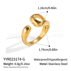 女性用、不規則な形状の304ステンレススチール製オープンリングカフ  18KGP本金メッキ  11.6mm  内径：17.4mm&nbsp;BC4684-1