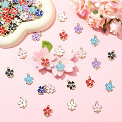 20Pcs Alloy Enamel 5-Petal Flower Connector Charms&nbsp;FIND-YW0009-33A