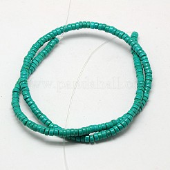染色された天然マグネサイトビーズ連売り  ヒシビーズ  フラットラウンド/ディスク  ターコイズ  6x3mm  穴：1mm  約133個/連  15.7インチ&nbsp;G-N0131-28-6mm