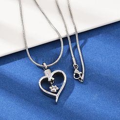 304ステンレススチール製ハート型足跡ペンダントペット骨壷灰ネックレス  変色しない  ステンレス鋼色  21.65インチ（55cm）&nbsp;NJEW-S455-04P