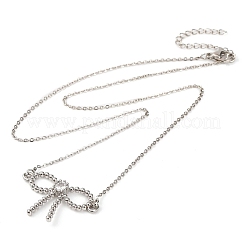 Brass Clear Cubic Zirconia Bowknot Pendant Necklaces&nbsp;NJEW-F326-03P