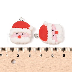 クリスマステーマの不透明樹脂ペンダント  プラチナ鉄ループ付き  サンタクロース  25.5x20.5x8.5mm  穴：2mm&nbsp;RESI-S08-05E