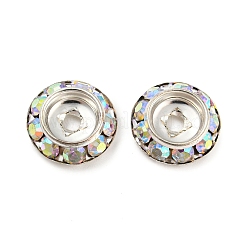 真鍮とクリスタルabラインストーンビーズ  カドミウムフリー＆鉛フリー  フラットラウンド  プラチナ  11x3mm  穴：2mm&nbsp;RB-F035-06B-P01