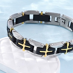 304ステンレススチールパンサーチェーンブレスレット女性用男性用  クロス  イオンプレーティング（ip）  ゴールデン·ステンレス鋼色  8-3/8インチ（21.4cm）&nbsp;BJEW-R018-02GP
