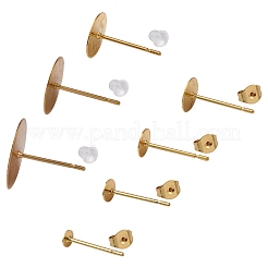 304ステンレススチールスタッドピアス金具  フラットラウンド  304ステンレススチール製フリクションナットとプラスチック製イヤーナット付き  24KGP本金メッキ  3~12x0.3mm  ピン：0.7~0.8mm&nbsp;STAS-FS0001-75