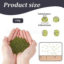 ガラスシードビーズ100g  銀並ぶ丸い穴  丸い小さなビーズ  黄緑  2mm  穴：1mm&nbsp;SEED-SP0001-11C