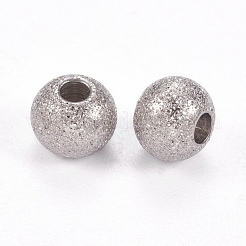 変色しにくい304ステンレススチールのテクスチャビーズ  ラウンド  ステンレス鋼色  6x5mm  穴：2mm&nbsp;STAS-I081-6mm-04P