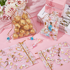 80Pcs 2 Styles Heart Printed Organza Bags&nbsp;OP-BBC0001-04D