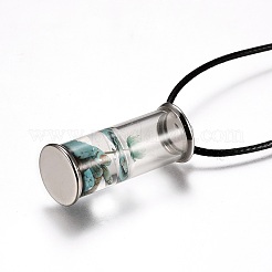 Glass Wishing Bottle Leather Cord Pendant Necklaces&nbsp;NJEW-Z009-A01