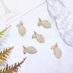 5個真鍮マイクロパヴェキュービックジルコニアペンダント  レモン  丸カン付き  ゴールドカラー  16x10x2.5mm  穴：3.5mm&nbsp;ZIRC-SZ0005-34