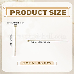 80本真鍮ボールヘッドピン  ジュエリー作りのための  18KGP本金メッキ  22ゲージ  30x0.6mm  ヘッド：2mm&nbsp;KK-LP0001-74