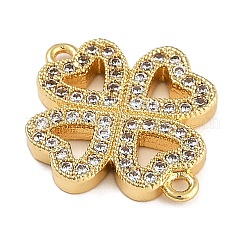 Rack Plating Brass Micro Pave Clear Cubic Zirconia Clover Connector Charms&nbsp;KK-A234-042G