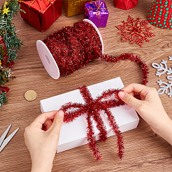 50mの光沢のあるティンセル吊り下げガーランド  クリスマス/結婚式/誕生日パーティーの装飾用  レッド  3/4インチ（20mm）&nbsp;SRIB-PH0001-54B