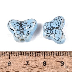手描きの蝶の磁器ビーズ  ジュエリー作りに使うセラミックビーズ  ライトスカイブルー  13~15x17~18x6~8mm  穴：1.8~2mm&nbsp;PORC-Q006-05E