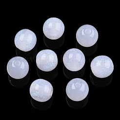 ラウンド模造キャッツアイ樹脂ビーズ  グリッターパウダー付き  乳白色  8mm  穴：1.6~1.8mm&nbsp;RESI-TAC0017-08F