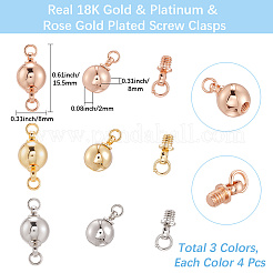 12Pcs 3 Colors Brass Screw Clasps&nbsp;KK-BBC0019-28