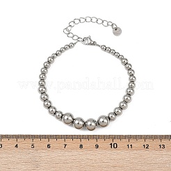 女性用304ステンレススチールビーズブレスレット  ラウンド  ステンレス鋼色  6-7/8インチ（17.6cm）&nbsp;LS-BJEW-Z136-02P