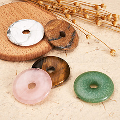 5Pcs 5 Style Natural Rose Quartz & Tiger Eye & Howlite & Picture Jasper & Green Aventurine Pendants&nbsp;G-FW0001-08