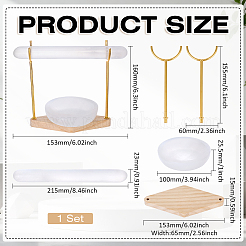 1 Set Iron Display Stands with Rhombus Wooden Base for Natural Selenite Bar&nbsp;ODIS-MA0001-04A