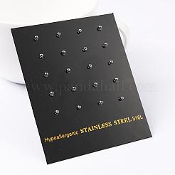 変色しにくい304ステンレススチールボールスタッドピアス  低刺激性のイヤリング  ステンレス鋼色  13x2mm  ピン：0.8mm  10のペア/ボード&nbsp;EJEW-2224-2mm-P