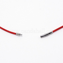 ポリエステルワックスコードネックレス作り  304ステンレススチール製バヨネット留め具付き  ステンレス鋼色  レッド  61x0.2cm&nbsp;MAK-WH0009-05E-02