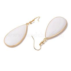 ホワイトシェルのダングルのピアス  ティアドロップ  真鍮パーツ  ゴールドカラー  53mm  ピン：0.8mm&nbsp;EJEW-L179-03