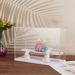 透明なプラスチックのミニフィギュアのディスプレイケース  模型用2段ホルダーライザー  ビルディングブロック  人形展示  長方形  透明  完成品：31.5x14.5x22cm&nbsp;ODIS-WH0025-142A