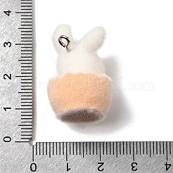 イースターの不透明樹脂ペンダント  フロッキーラビットチャーム  プラチナトーンの鉄ループ付き  桃パフ  29x20x19mm  穴：2mm&nbsp;RESI-F062-03C