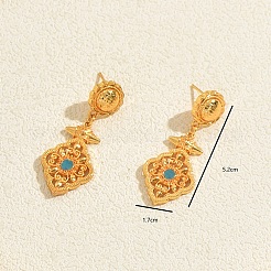エスニック調真鍮パヴェキュービックジルコニアスタッドピアス（女性用）  花  ゴールドカラー  52x17mm&nbsp;QY0483