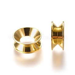 真鍮製ヨーロピアンビーズ  ロンデル  大穴ビーズ  ゴールドカラー  9x4mm  穴：4mm&nbsp;X-KK-I060-G