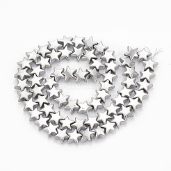 電気メッキ磁気無し合成ヘマタイトビーズ連売り  スター  プラチナメッキ  7~8x7~8x3~3.5mm  穴：1mm  約65個/連  16.14インチ&nbsp;G-N0321-08J