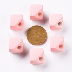 アクリルビーズ  ラバー加工スタイル  片穴  ギャップキューブ  ピンク  13.5x13.5x13.5mm  穴：3.5mm&nbsp;OACR-S039-04-26