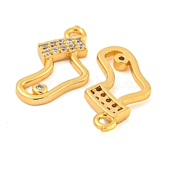 クリスマステーマの真鍮製クリアキュービックジルコニアペンダント  靴下  18KGP本金メッキ  15x8x2mm  穴：1.2mm&nbsp;KK-N254-30G