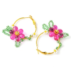 Woven Glass Leaf Huggie Hoop Earring&nbsp;EJEW-MZ00235-04