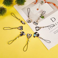 合金エナメルのハートと猫のペンダント携帯ストラップ  ナイロンコードモバイルアクセサリー装飾  ミックスカラー  8.7~9.3cm  8個/セット&nbsp;HJEW-SW00040