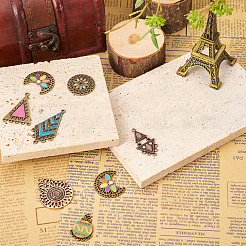 20 個 10 スタイルチベットスタイル合金エナメルシャンデリアコンポーネントリンク  部族をテーマにしたDIYイヤリングアクセサリー  三角形 & 月 & ティア ドロップ & ひし形 & フラット ラウンド シェイプ  アンティークブロンズ＆赤銅  19~43.5x19~29x1~3mm  穴：1~2.5mm  2個/スタイル&nbsp;FIND-TA0001-83