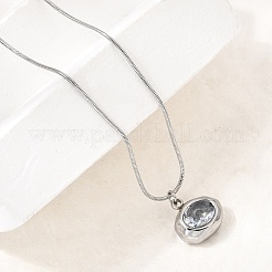304ステンレススチール製パヴェキュービックジルコニアペンダントネックレス  オーバル  ステンレス鋼色  透明  17.72~18.11インチ（45~46cm）&nbsp;SA-CBADCF0-03P-04