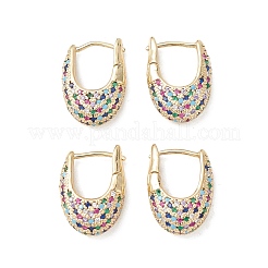 カラフルなキュービックジルコニアフープピアス  女性のための真鍮のアクセサリー  ムーン  16KGP本金メッキ  21x15x6mm  ピン：0.5mm&nbsp;EJEW-M216-02G