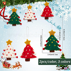 6Pcs 3 Colors Christmas Tree with Star Felt Fabric Pendant Decoration&nbsp;HJEW-CP0001-10