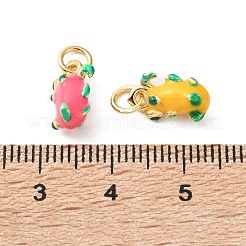 真鍮製エナメルペンダント  ピタヤのチャーム  ゴールドカラー  11.5x6.5x5.5mm  穴：3mm&nbsp;KK-D111-02G