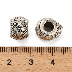 チベット風合金ヨーロピアンビーズ  大穴ビーズ  カドミウムフリー＆鉛フリー  ライオン  アンティークシルバー  13x7x10.5mm  穴：5mm  約321個/1000g&nbsp;FIND-M047-15AS