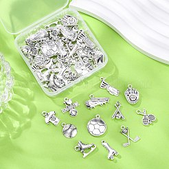 48pcs12スタイルチベットスタイルアロイペンダント  スポーツ用品  アンティークシルバー  15~24.5x11~25x3~5mm  穴：1.5~2mm&nbsp;TIBE-FP0001-15