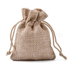 黄麻布ラッピングポーチ巾着袋  ダークカーキ  9x7cm&nbsp;X-ABAG-Q050-7x9-01