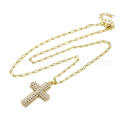 Brass Clear Cubic Zirconia Cross Pendant Twisted Chain Necklaces&nbsp;NJEW-R100-04G