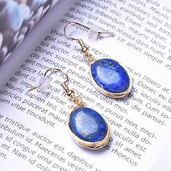 Wire Wrapped Natural Lapis Lazuli Dangle Earrings&nbsp;EJEW-JE04283-03
