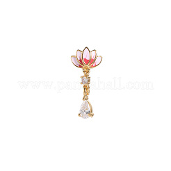 Clear Cubic Zirconia with Enamel Pink Lotus Flower Clip on Nose Rings&nbsp;FS-WG6F390-01