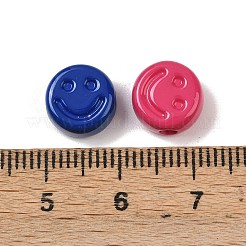 ベーキングペイント不透明アクリルビーズ  笑顔とフラットラウンド  ミックスカラー  10x5.5mm  穴：2.5mm&nbsp;OACR-F014-05