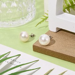 バレンタインは彼女の925つのスターリングシルバーボールスタッドピアスにプレゼント  パールビーズ付き  ホワイト  18x10mm  ピン：0.6mm&nbsp;EJEW-D029-10mm-2